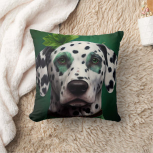 Dalmatian Dog in St. Patrick's Day Dress Throw Pillow