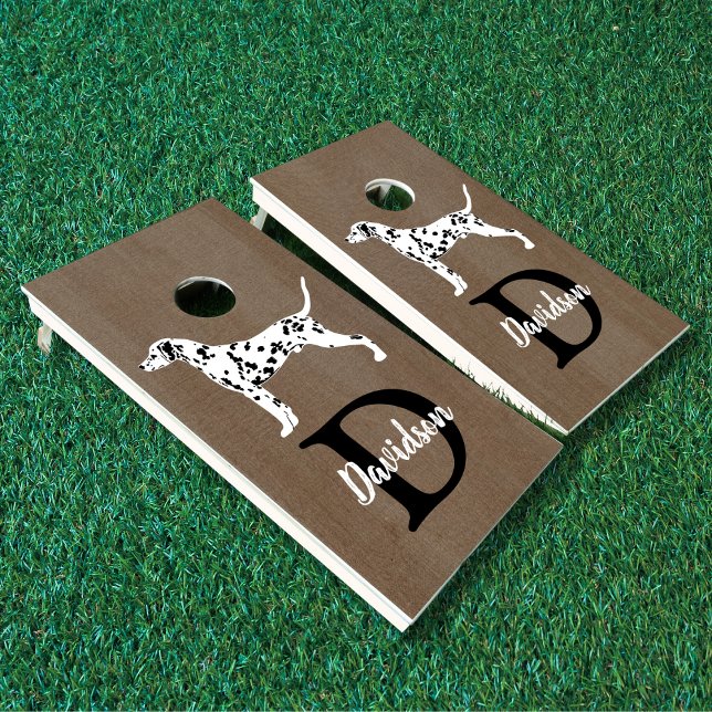Dalmatian Dog Monogram Last Name Cornhole Set (Dalmatian Dog Rustic Monogram Cornhole Game )