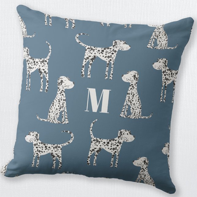 Dalmatian Dog Monogram Throw Pillow (Cute Dalmatian dog personalized monogram initial throw pillow)