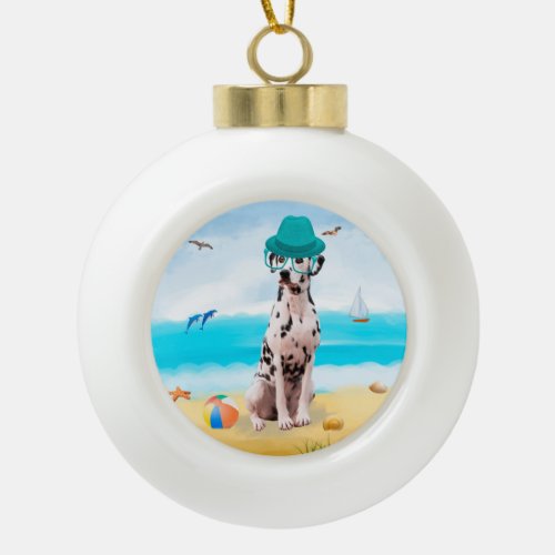 Dalmatian Dog on Beach  Ceramic Ball Christmas Ornament