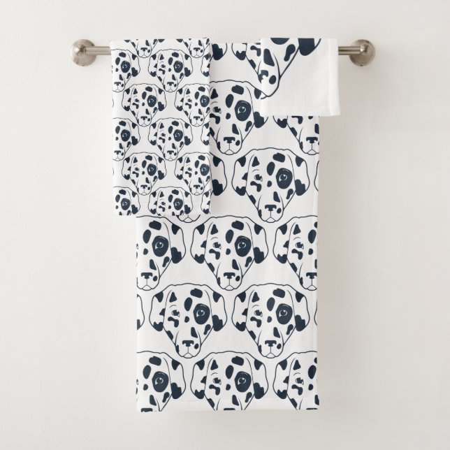 Dalmatian Dog Outline Design Bath Towel Set (Insitu)