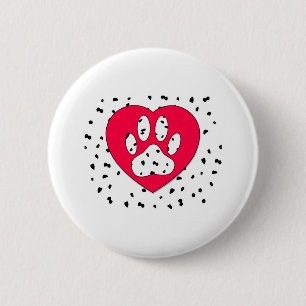 Dalmatian Dog Paw Print In Red Heart Button