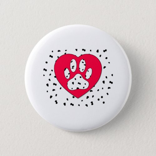 Dalmatian Dog Paw Print In Red Heart Button