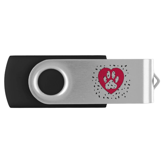Dalmatian Dog Paw Print In Red Heart Flash Drive (Front)
