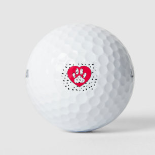 Dalmatian Dog Paw Print In Red Heart Golf Balls