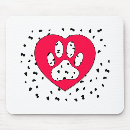 Dalmatian Dog Paw Print In Red Heart Mouse Pad