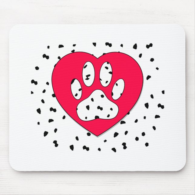 Dalmatian Dog Paw Print In Red Heart Mouse Pad (Front)