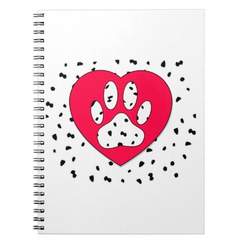 Dalmatian Dog Paw Print In Red Heart Notebook