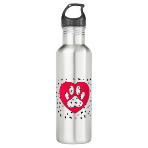 Dalmatian Dog Paw Print In Red Heart Stainless Steel Water Bottle