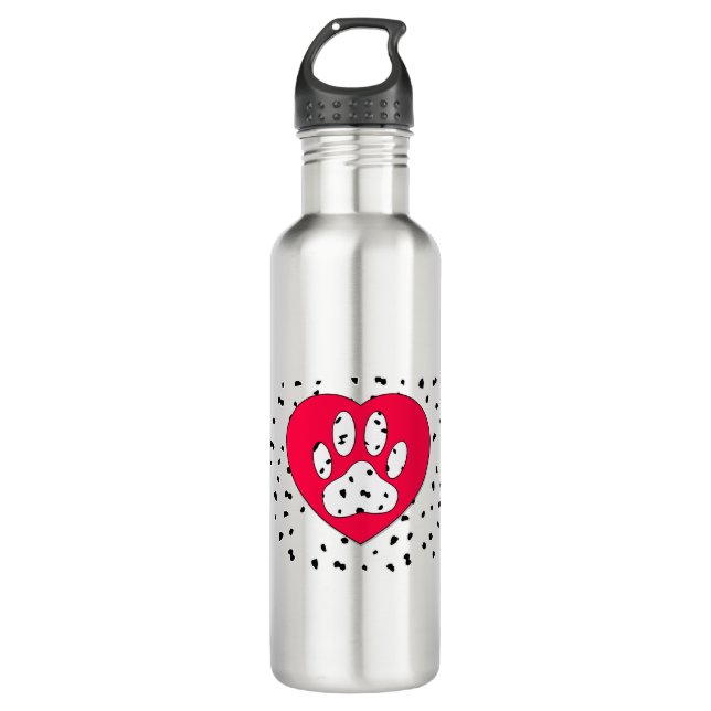 Dalmatian Dog Paw Print In Red Heart Stainless Steel Water Bottle (Front)
