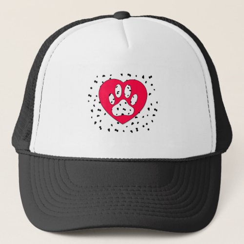 Dalmatian Dog Paw Print In Red Heart Trucker Hat