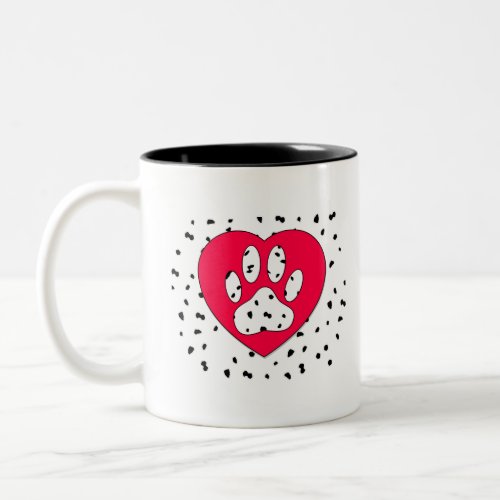 Dalmatian Dog Paw Print In Red Heart Two_Tone Coffee Mug