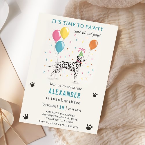 Dalmatian Dog Pawty Puppy Birthday Party Invitation