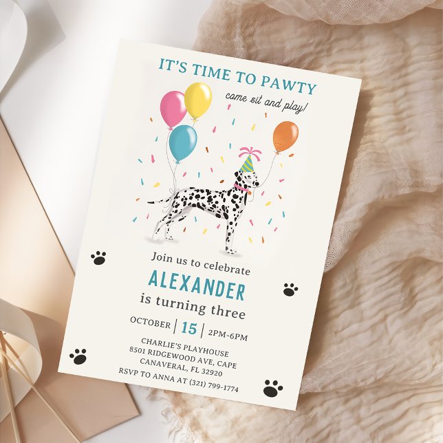 Dalmatian Dog Pawty Puppy Birthday Party Invitation (Creator Uploaded)