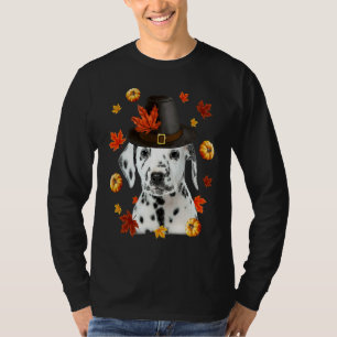 Dalmatian Dog Pilgrim Hat Fall Happy Thanksgiving T-Shirt
