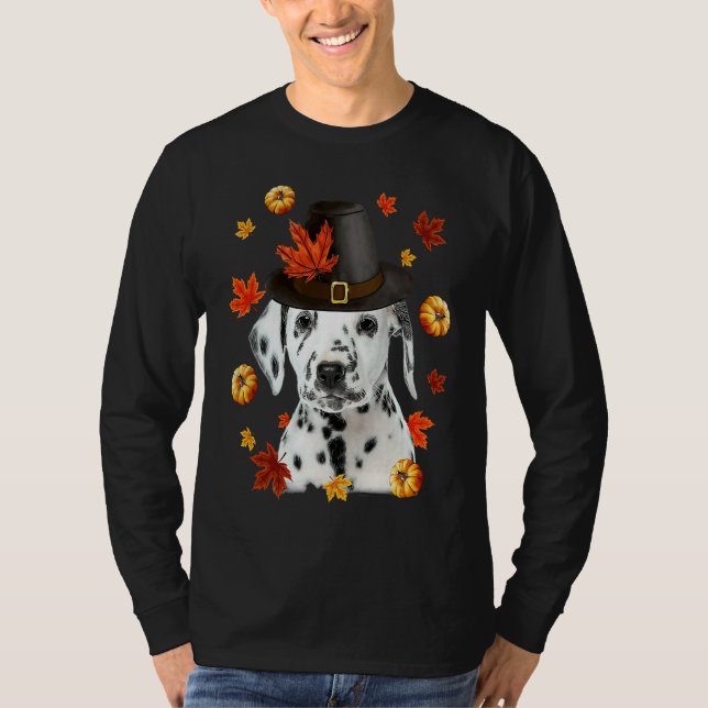Dalmatian Dog Pilgrim Hat Fall Happy Thanksgiving T-Shirt (Front)