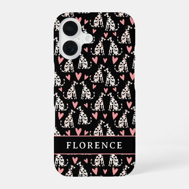 Dalmatian Dog Pink Hearts Pattern Name Iphone Case (Back)