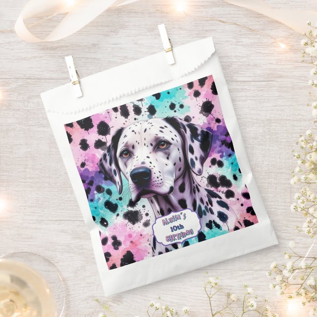 Dalmatian Dog Pink Purple Turquoise Birthday Favor Bag (Clipped)