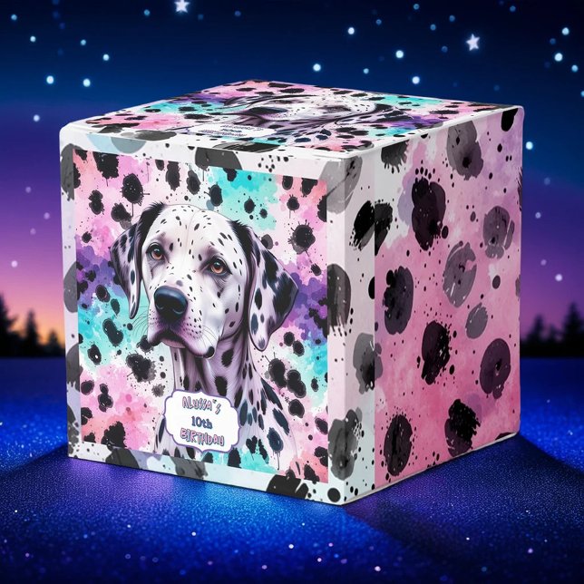 Dalmatian Dog Pink Purple Turquoise Birthday Favor Boxes (Creator Uploaded)