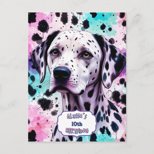 Dalmatian Dog Pink Purple Turquoise Birthday Postcard (Front)