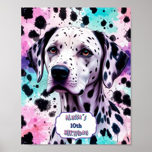 Dalmatian Dog Pink Purple Turquoise Birthday Poster (Front)