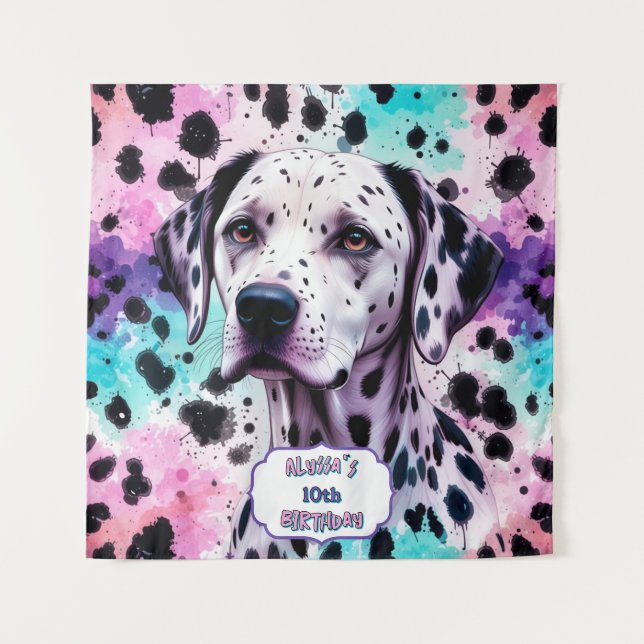 Dalmatian Dog Pink Purple Turquoise Birthday Tapestry (Front)