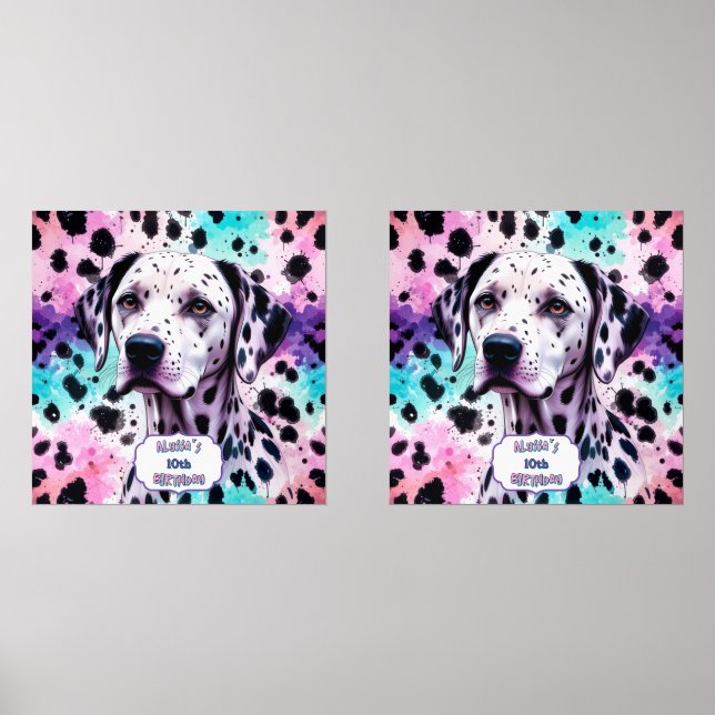 Dalmatian Dog Pink Purple Turquoise Birthday Wall Art Sets (Front)