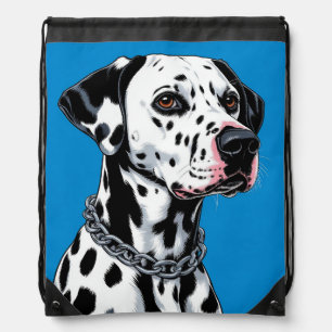 Dalmatian Dog Portrait Against Blue Background Drawstring Bag