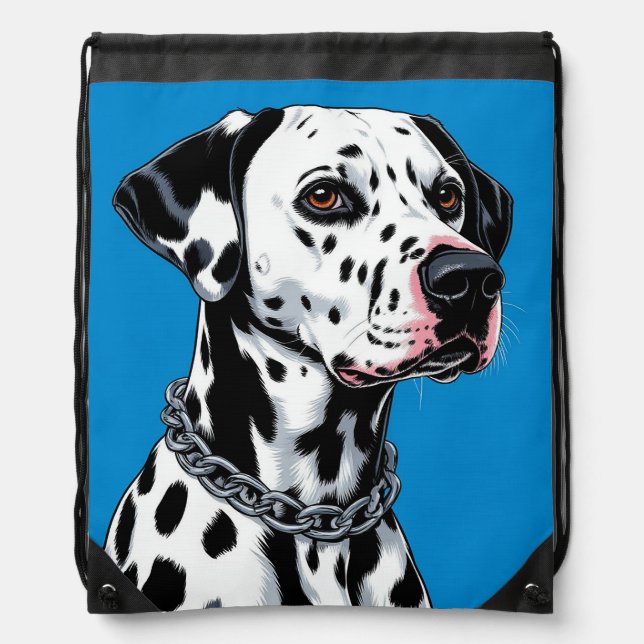 Dalmatian Dog Portrait Against Blue Background Drawstring Bag (Front)