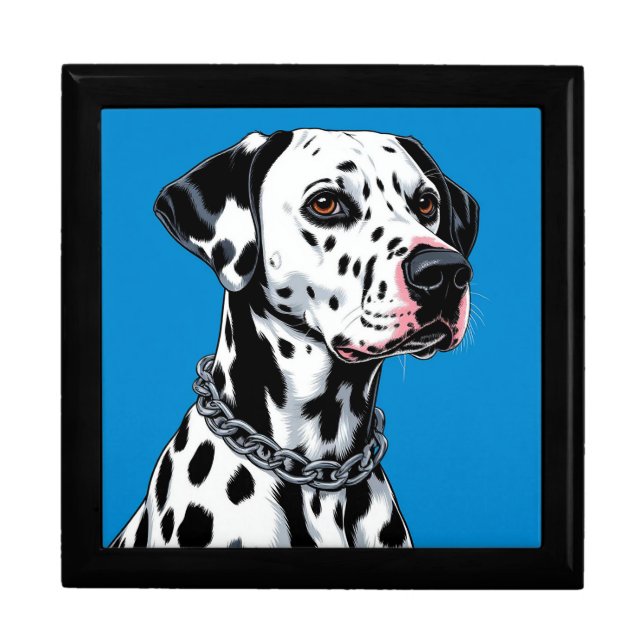 Dalmatian Dog Portrait Against Blue Background Gift Box (Front)