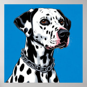 Dalmatian Dog Portrait Against Blue Background Poster
