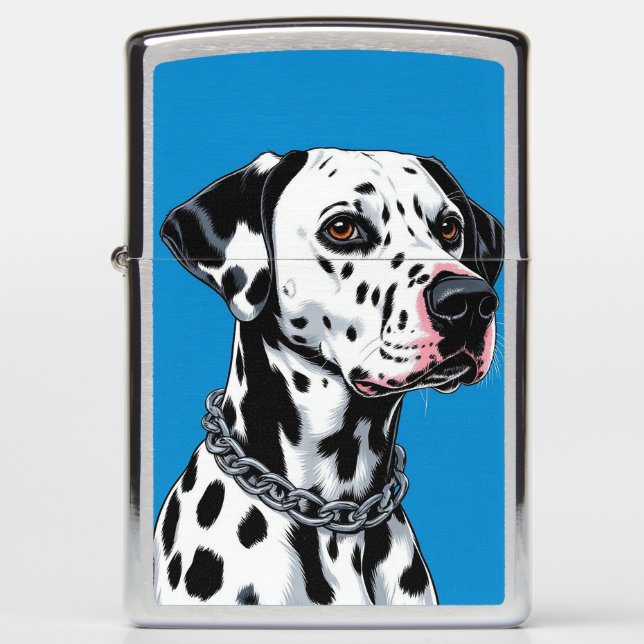 Dalmatian Dog Portrait Against Blue Background Zippo Lighter (Front)
