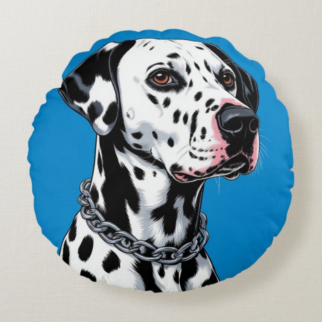 Dalmatian Dog Portrait Home Decor Accent Round Pillow (Front)