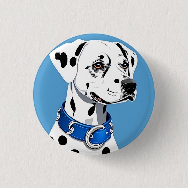 Dalmatian Dog Portrait With Blue Collar Button (Front)