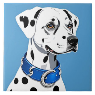 Dalmatian Dog Portrait With Blue Collar Ceramic Tile