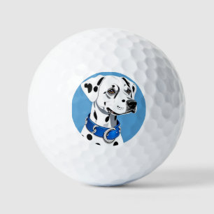 Dalmatian Dog Portrait With Blue Collar Golf Balls