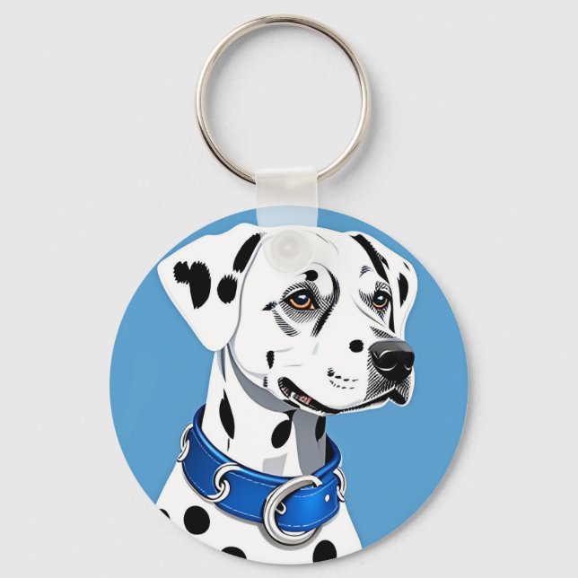Dalmatian Dog Portrait With Blue Collar Keychain (Front)