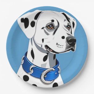 Dalmatian Dog Portrait With Blue Collar Paper Plates