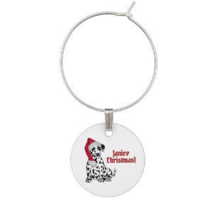 Dalmatian Dog Red Stocking Cap Custom Text Names Wine Charm