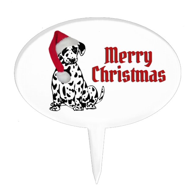 Dalmatian Dog Red Stocking Cap Merry Christmas Cake Topper (Front)
