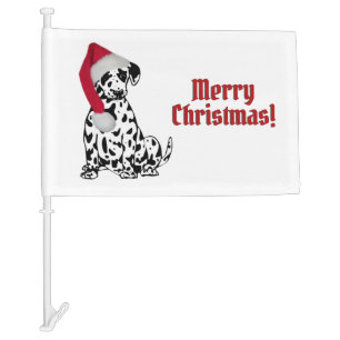 Dalmatian Dog Red Stocking Cap Merry Christmas Car Flag