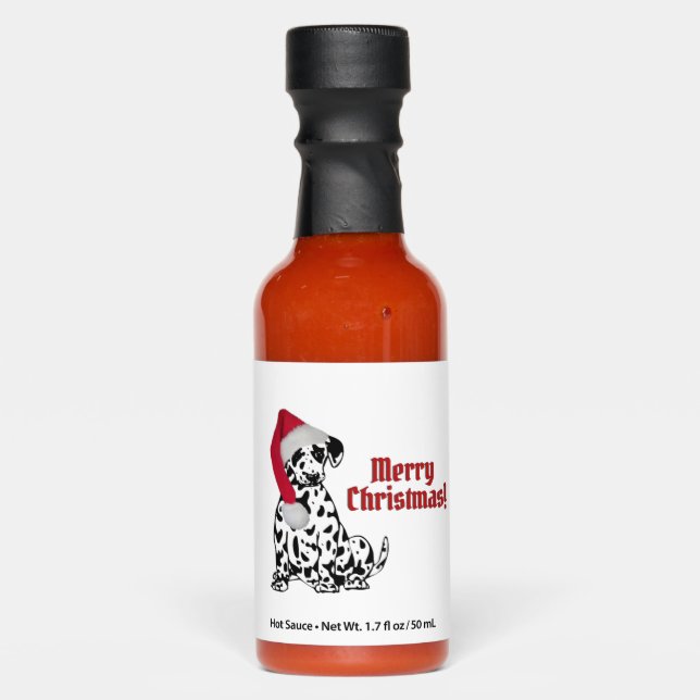 Dalmatian Dog Red Stocking Cap Merry Christmas Hot Sauces (Front)