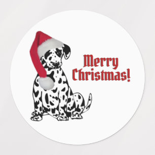 Dalmatian Dog Red Stocking Cap Merry Christmas Labels