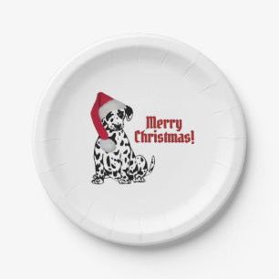 Dalmatian Dog Red Stocking Cap Merry Christmas Paper Plates