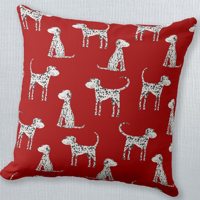 Dalmatian Dog Red Throw Pillow (Fun Dalmatian dog red pillow)