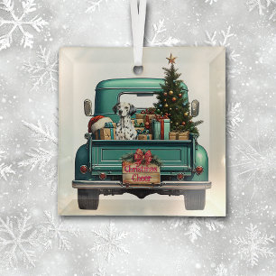 Dalmatian Dog Retro Truck Christmas Glass Ornament