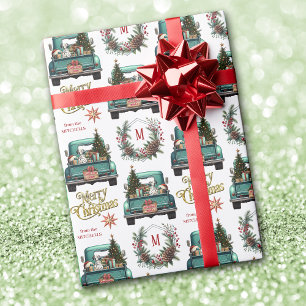 Dalmatian Dog Retro Truck Monogram Christmas Wrapping Paper
