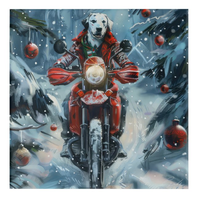 Dalmatian Dog Riding Motorcycle Christmas Acrylic Print (Front)