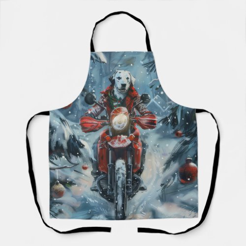 Dalmatian Dog Riding Motorcycle Christmas Apron