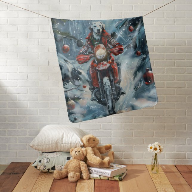 Dalmatian Dog Riding Motorcycle Christmas Baby Blanket (In Situ)